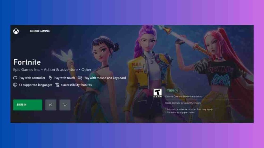 Xbox Fortnite - Free Cloud Gaming Services