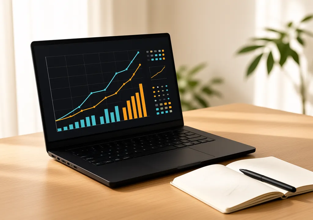 Gaming laptop showing benchmark results next to handwritten notes