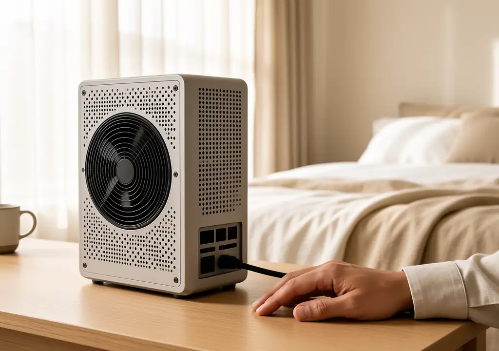 Quiet oversized power supply running a small-form-factor PC in a bedroom